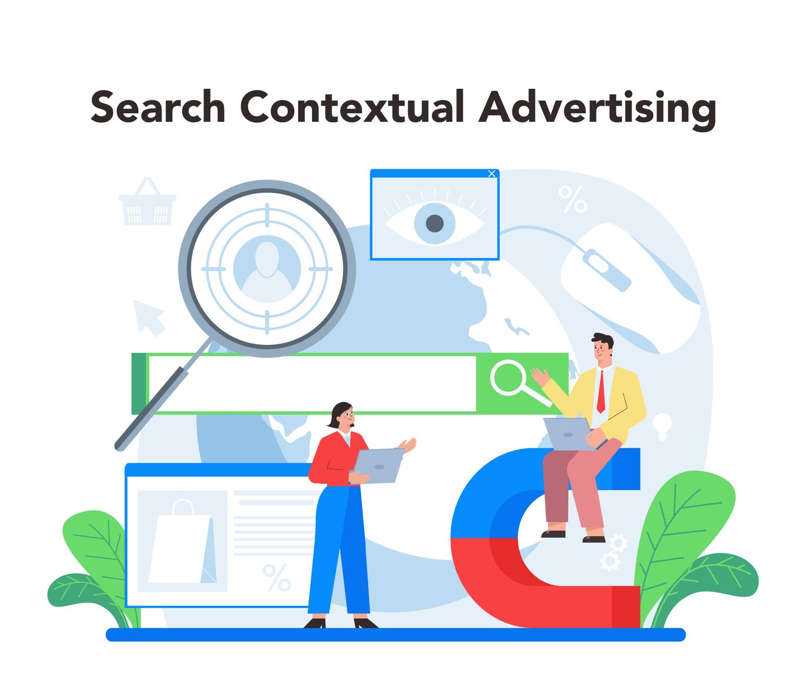 Contextual advertsing and targeting concept. Marketing campaign and social network advertising. Commercial advertisement and communication with customer idea. Isolated flat vector illustration