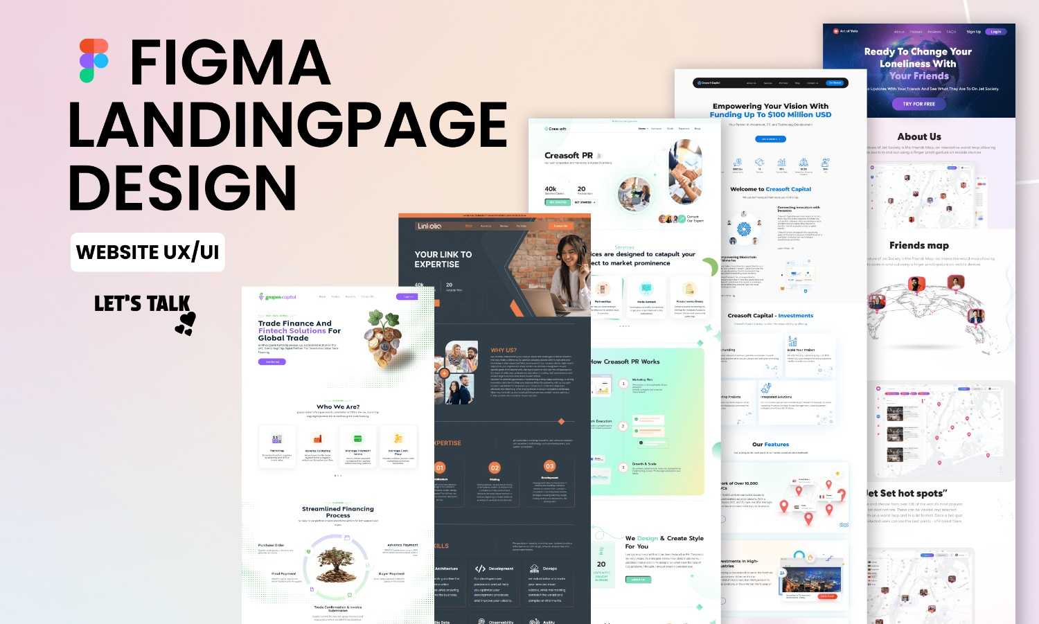Our portfolio features Figma landing page designs and a variety of website UX/UI projects created for different clients.
